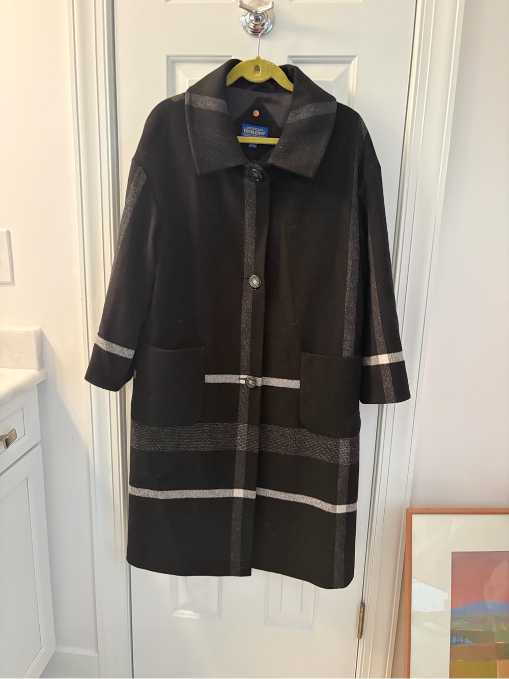Pendleton Black Wool Plaid Trim Women's Coat - Picture 1 of 3